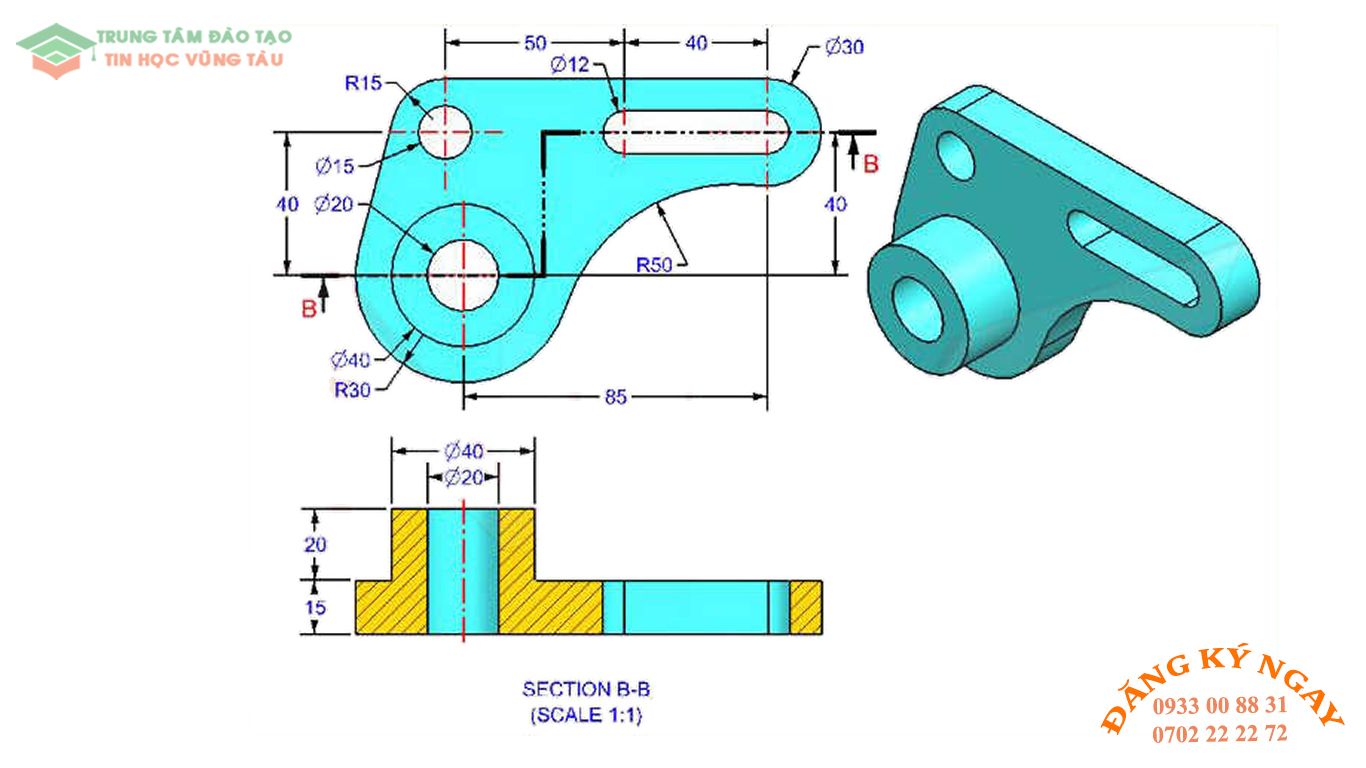 Đề thi autocad 3d Trung tâm tin học đồ họa Vũng Tàu 10