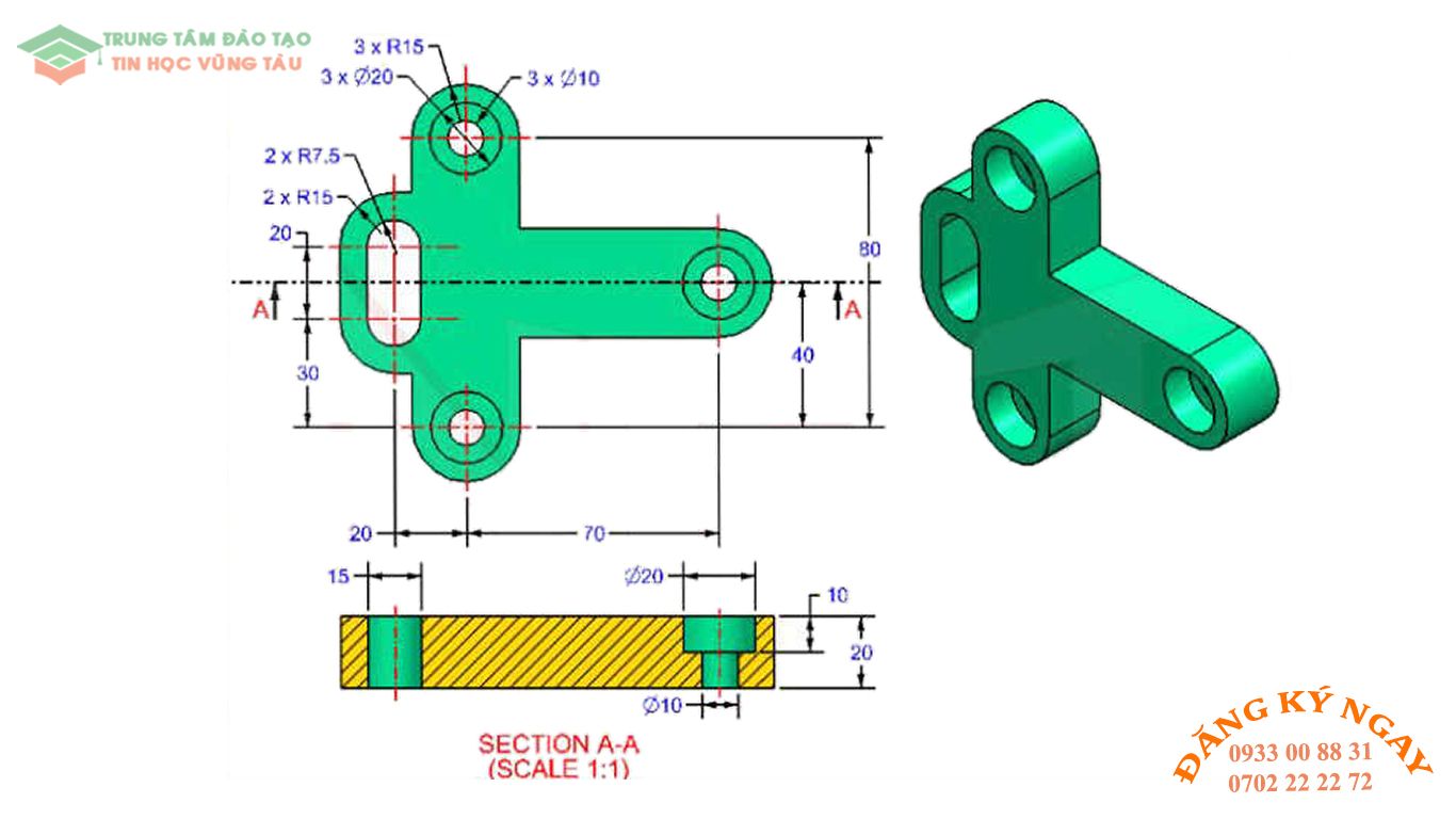 Đề thi autocad 3d Trung tâm tin học đồ họa Vũng Tàu 13