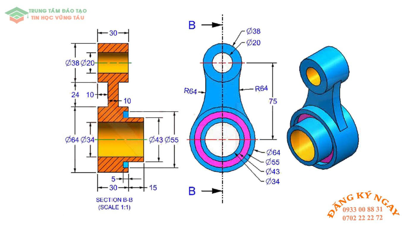 Đề thi autocad 3d Trung tâm tin học đồ họa Vũng Tàu 15