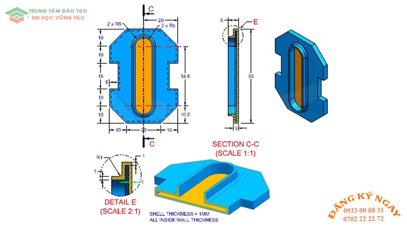 Đề thi autocad 3d Trung tâm tin học đồ họa Vũng Tàu 16