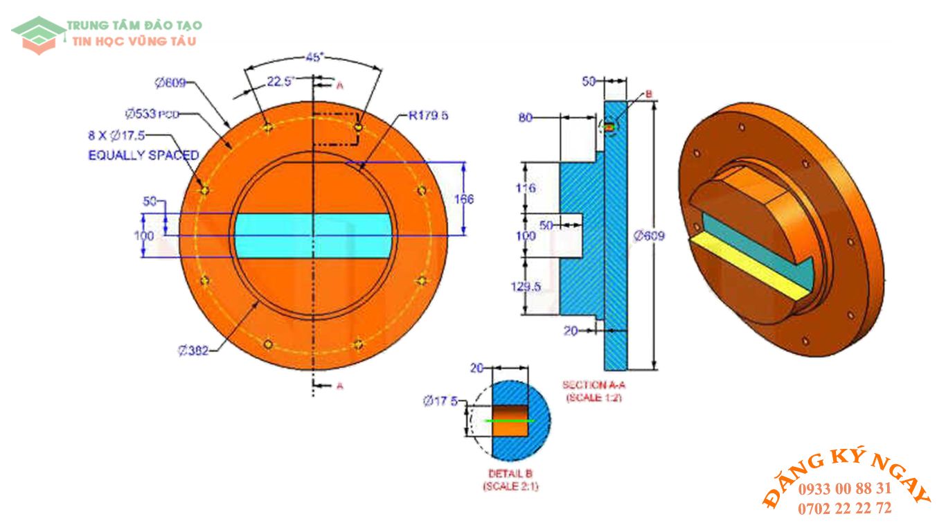 Đề thi autocad 3d Trung tâm tin học đồ họa Vũng Tàu 18