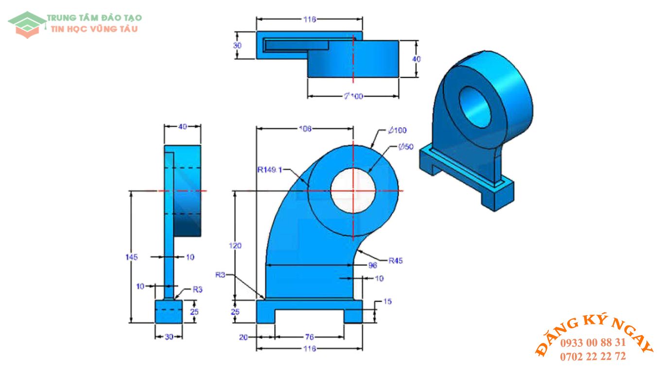 Đề thi autocad 3d Trung tâm tin học đồ họa Vũng Tàu 19