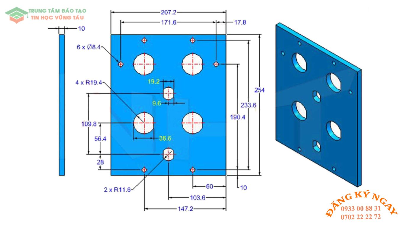 Đề thi autocad 3d Trung tâm tin học đồ họa Vũng Tàu 3