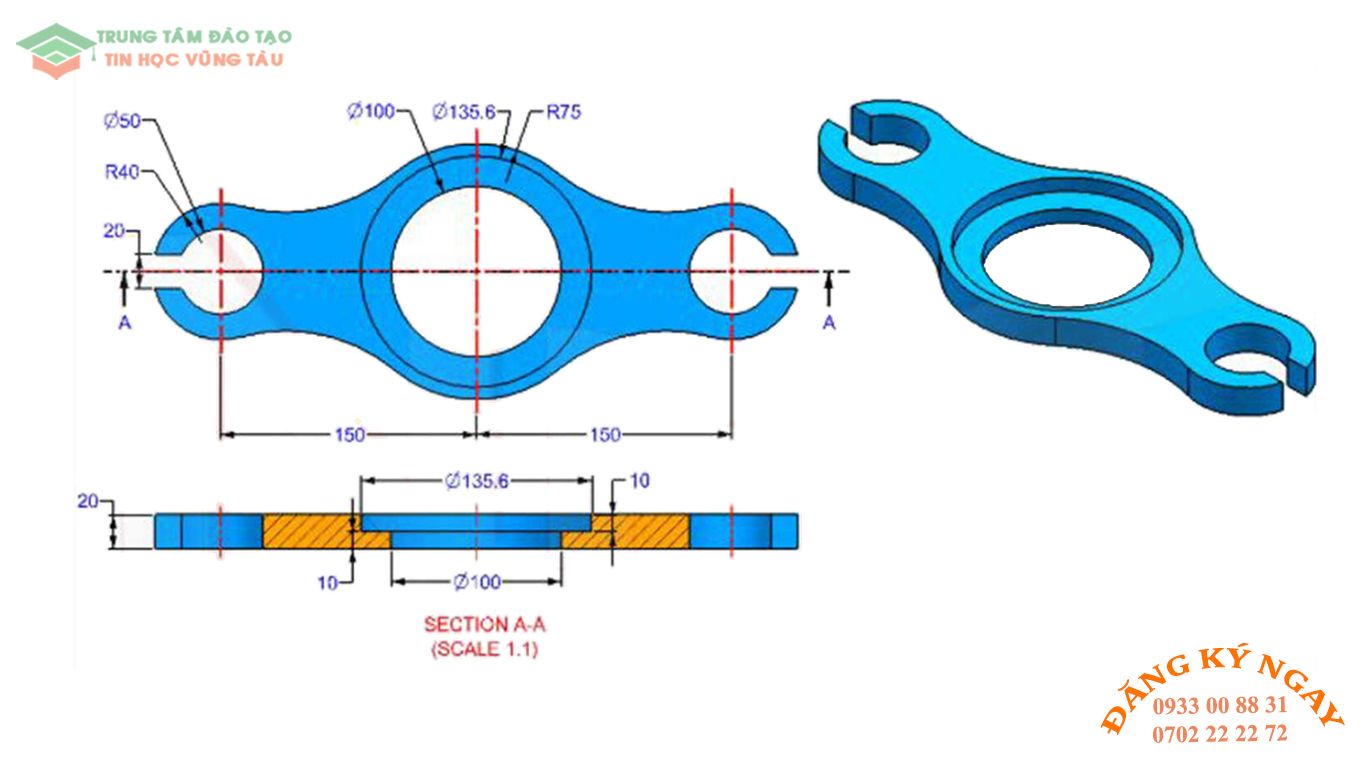 Đề thi autocad 3d Trung tâm tin học đồ họa Vũng Tàu 6