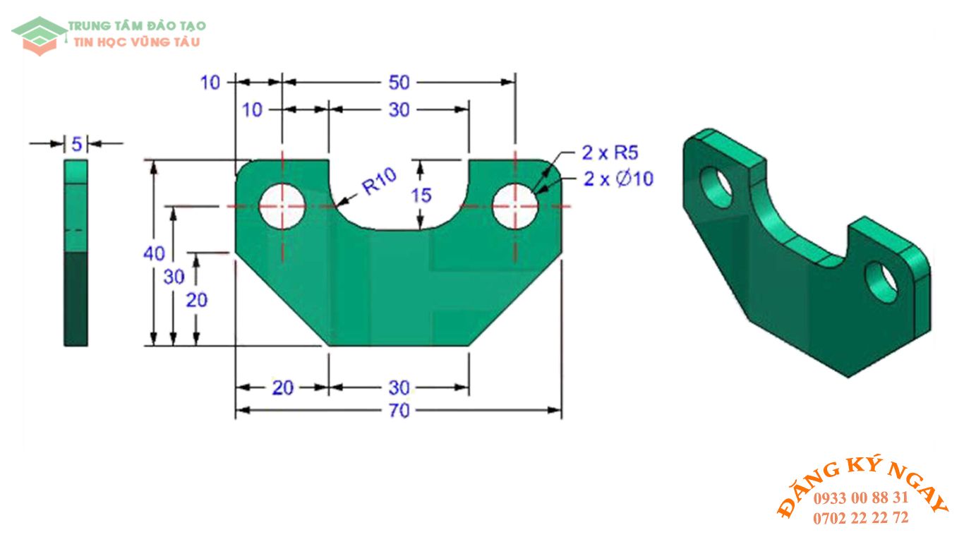 Đề thi autocad 3d Trung tâm tin học đồ họa Vũng Tàu 7