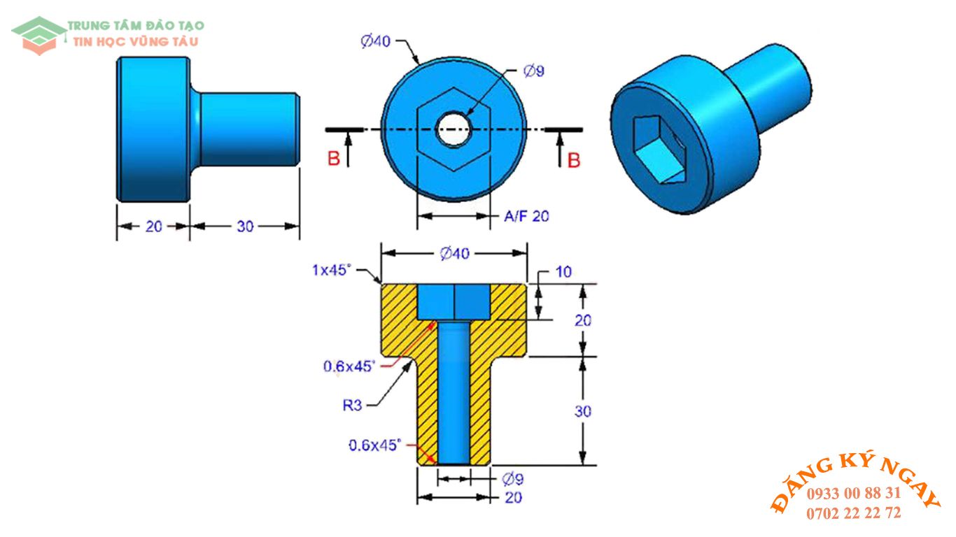 Đề thi autocad 3d Trung tâm tin học đồ họa Vũng Tàu 8