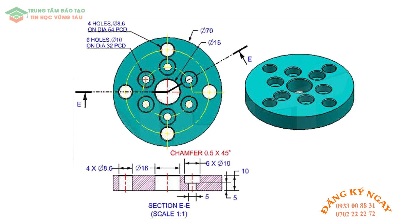 Đề thi autocad 3d Trung tâm tin học đồ họa Vũng Tàu 9